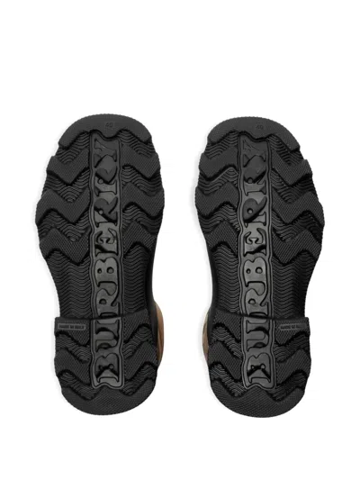 Burberry Woven Check Rain Boots With Adjustable Buckle And Equestrian Design In Black