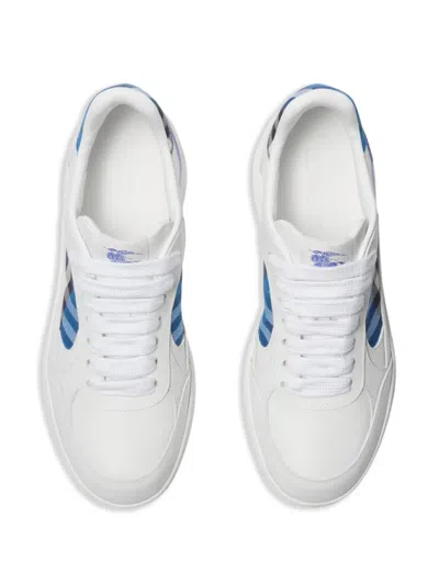 Burberry Leather Low-top Round Toe Sneakers In White