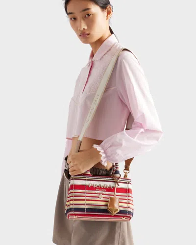 Prada Mini Bag Aus Gestreiftem Baumwoll-canvas