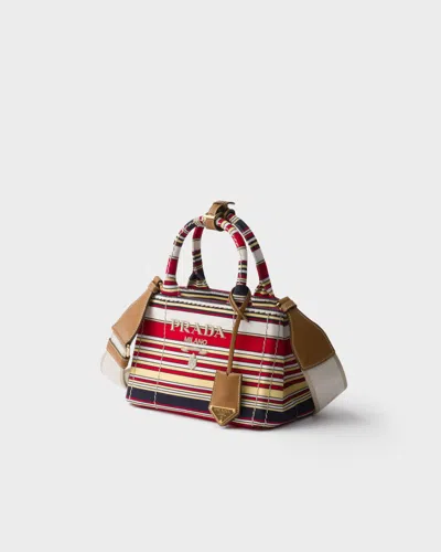 Prada Mini Bag Aus Gestreiftem Baumwoll-canvas