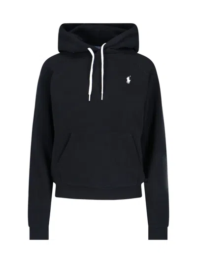 Polo Ralph Lauren Black Hoodie With Drawstring Hood And Pony Embroidery On The Front In Cotton Blend Woman In Animal Print