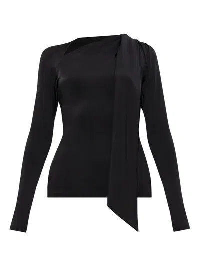 Victoria Beckham Asymmetric Cut Out Crewneck Top In Black