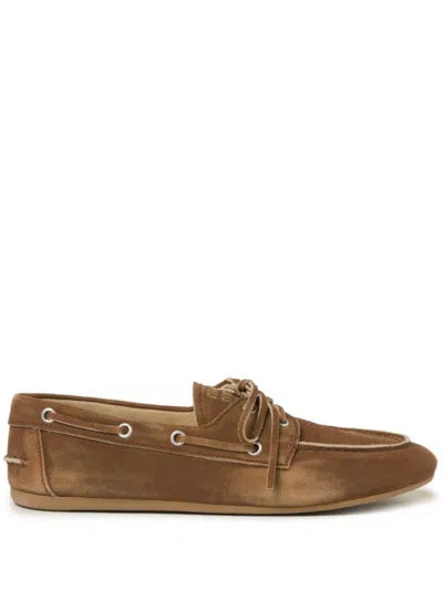 Miu Miu Khaki Suede Loafers In Brown
