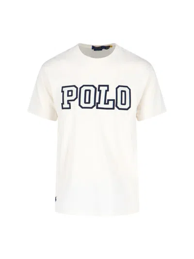 Polo Ralph Lauren Grey Crewneck T-shirt With Logo Print On The Front In Cotton Man