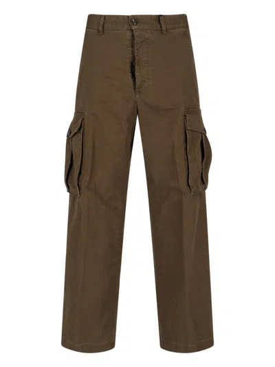 Dsquared2 Dsquared Olive Green Stretch Cotton Loose Cargo Pant In Brown