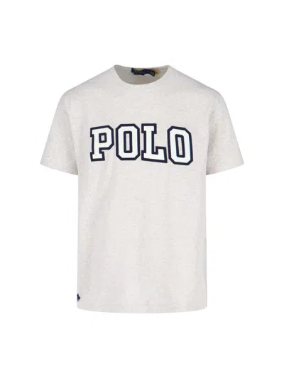 Polo Ralph Lauren Grey Crewneck T-shirt With Logo Print On The Front In Cotton Man