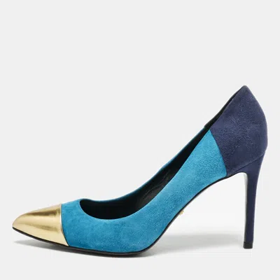 Pre-owned Gucci Tricolor Suede And Leather Pointed Cap Toe Pumps Size 37