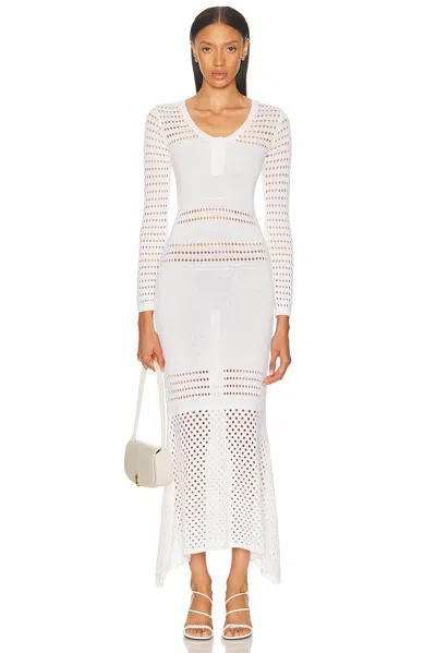 Matthew Bruch Striped Mesh Handkerchief Midi Dress In White Knit