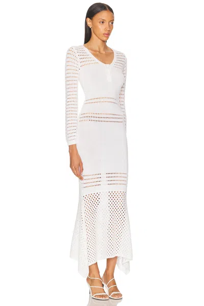 Matthew Bruch Striped Mesh Handkerchief Midi Dress In White Knit