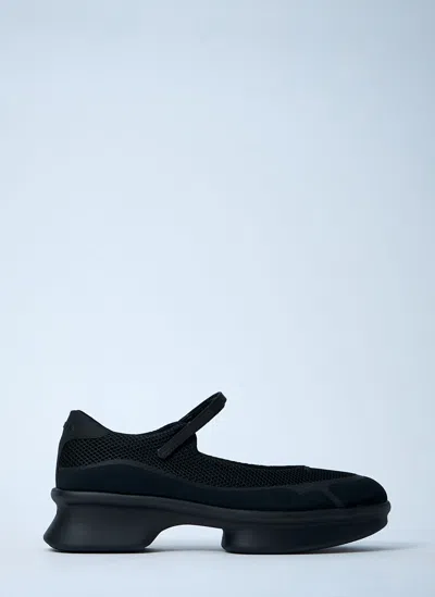 Prada Wavy Mesh Platform Ballerina Shoes In Black