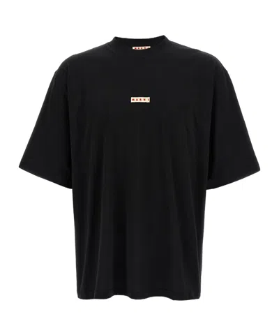 Marni Cotton T Shirt With Logo Print In Black