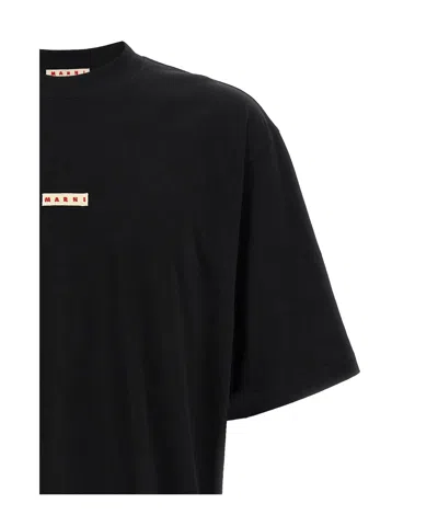 Marni Cotton T Shirt With Logo Print In Black