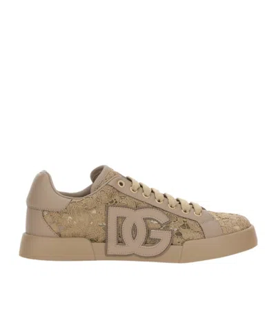 Dolce & Gabbana Sneaker With Embroidery In Neutral