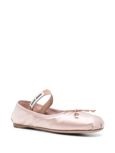 Miu Miu Satin Bow-embellished Ballet Flats In Pink