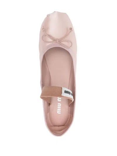 Miu Miu Satin Bow-embellished Ballet Flats In Pink