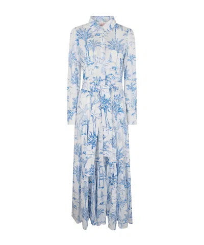 Mc2 Saint Barth Tropical Print Maxi Dress With Front Button Fastening And Belted Waist In White