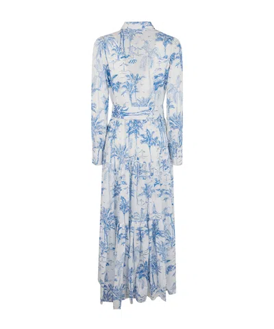 Mc2 Saint Barth Tropical Print Maxi Dress With Front Button Fastening And Belted Waist In White