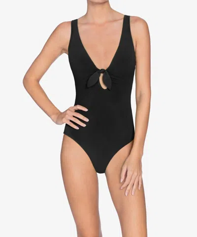 Robin Piccone Ava Plunge One Piece Swimsuit In Black
