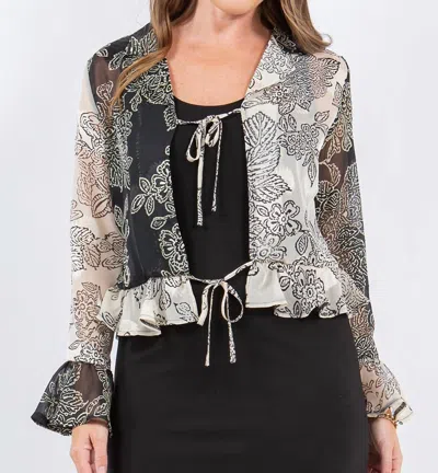 Paparazzi Devore Burnout Tie Front Cardigan In Ivory/black