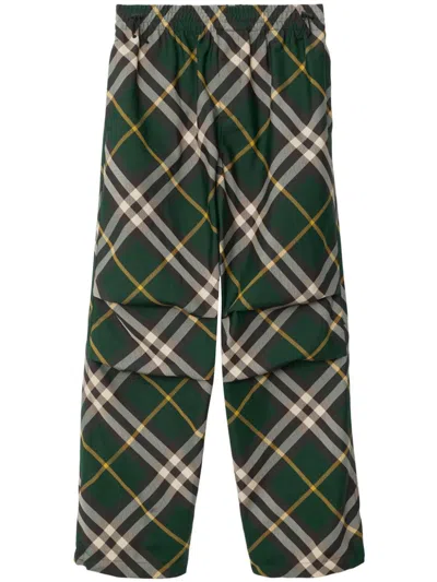 Burberry Men's Check Pattern Trousers With Elastic Waist And Drawstring