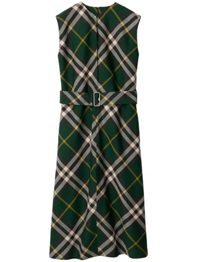 Burberry Sleeveless Nova Check Pattern Midi Dress In Green