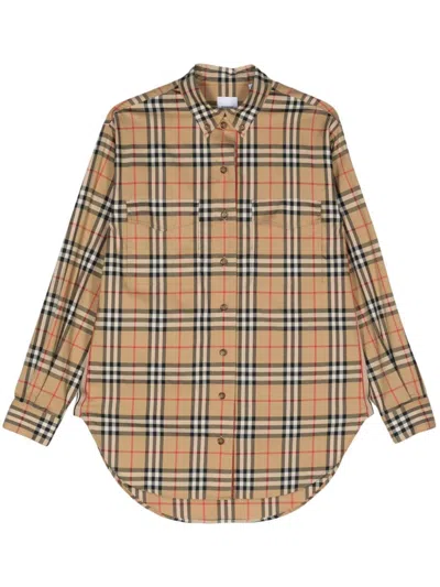 Burberry Ladies Vintage Check Stretch Cotton Button-down Collar Shirt