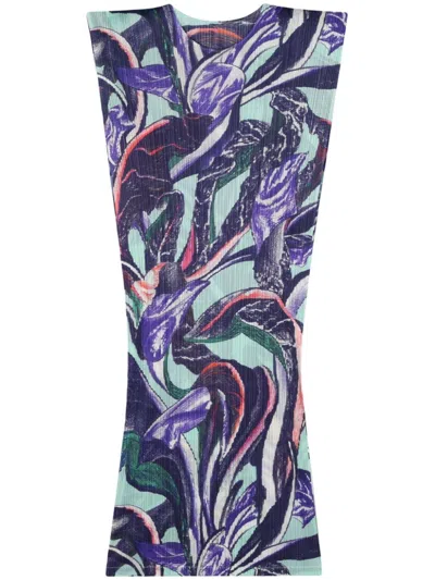 Issey Miyake Printed Pleated Midi Dress In Multi