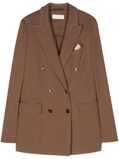 Circolo 1901 Chocolate Brown Double-breasted Floral Jacket With Dart Detailing For Women