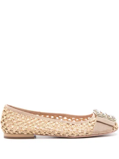 Roger Vivier Tres Vivier Raffia Strass Ballerina Flats