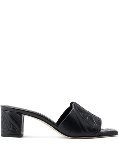 Alexander Mcqueen Black Slip-on Sandals With Embossed Logo In Padded Leather Woman
