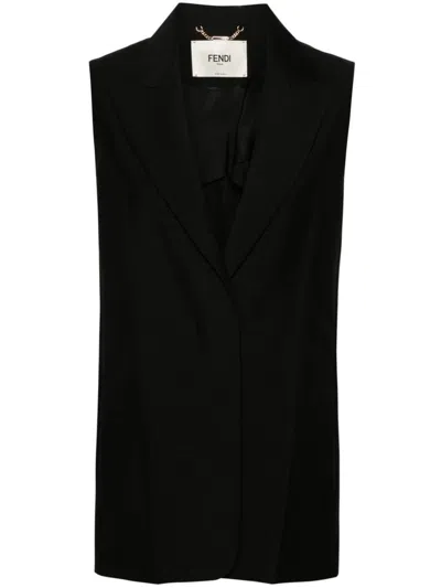 Fendi Black Tailored Vest With Sharp Lapel