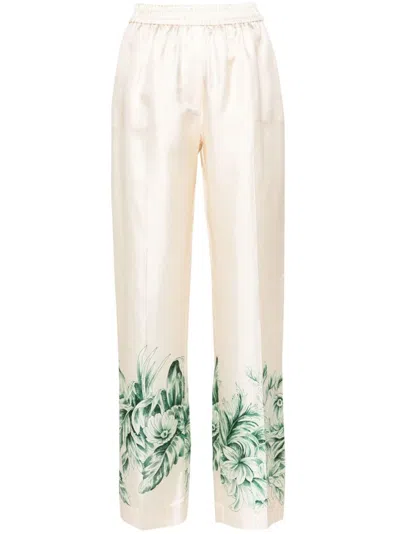 F.r.s For Restless Sleepers For Restless Sleepers Silk Printed Trousers In White
