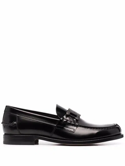 Tod's Polished Block Heel Loafers With Penny Slot In Black