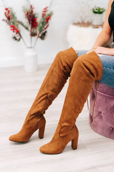 Qupid Posey Boots In Cognac