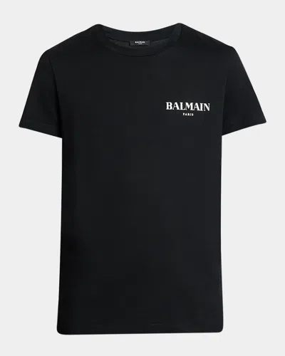 Balmain Black Crewneck T-shirt With Logo Print In Cotton Man