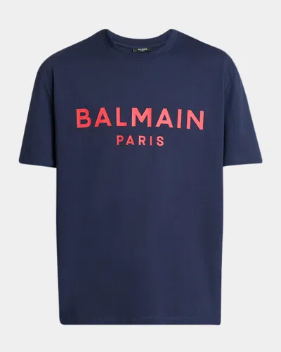 Balmain Paris Print T-shirt Short Sleeves In Blue