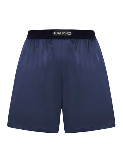 Tom Ford Shorts In Stretch Silk Satin In Blue