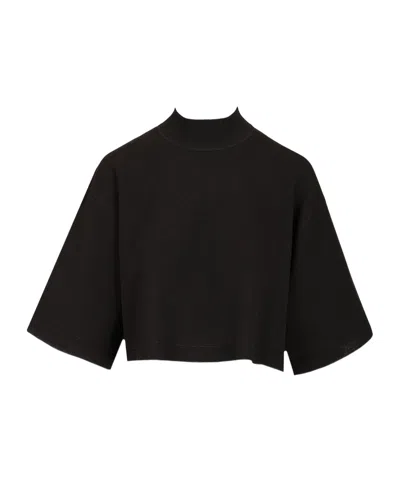 Alaïa Cotton Knit Cropped T-shirt Black In Black