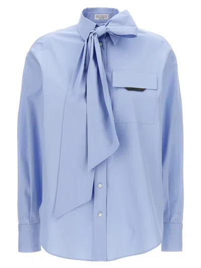 Brunello Cucinelli Bow Pocket Long Sleeve Shirt In Blue