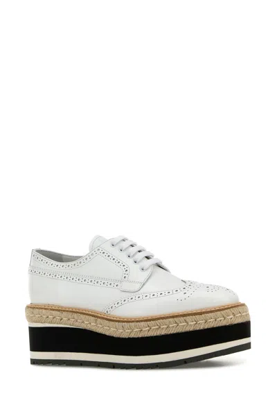 Prada Women White Leather Lace-up Shoes In Multi