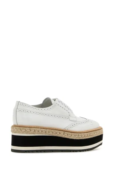 Prada Women White Leather Lace-up Shoes In Multi