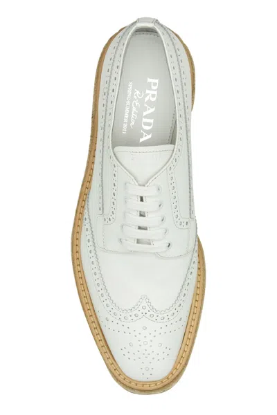 Prada Women White Leather Lace-up Shoes In Multi