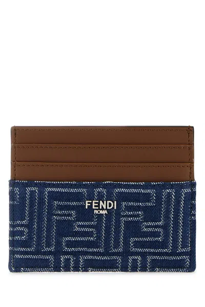 Fendi Jacquard Ff Fabric Cardholder With Denim Effect In Blue