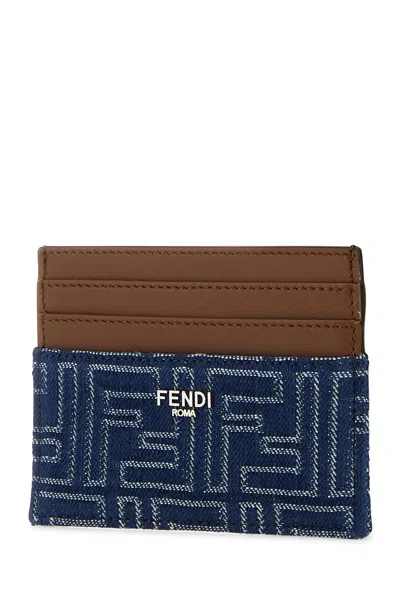 Fendi Jacquard Ff Fabric Cardholder With Denim Effect In Blue