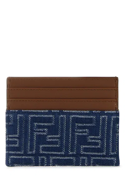 Fendi Jacquard Ff Fabric Cardholder With Denim Effect In Blue