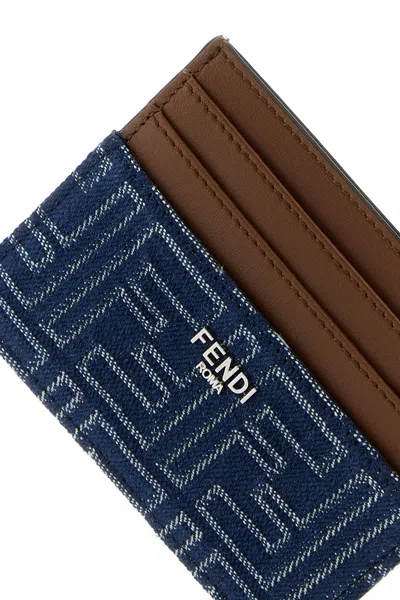 Fendi Jacquard Ff Fabric Cardholder With Denim Effect In Blue