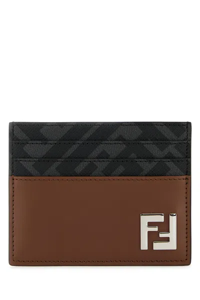 Fendi Portacarte Multicolor In Pelle E Tela Uomo In Brown