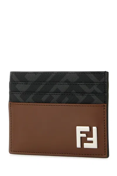 Fendi Portacarte Multicolor In Pelle E Tela Uomo In Brown