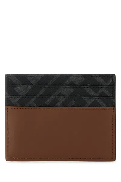 Fendi Portacarte Multicolor In Pelle E Tela Uomo In Brown
