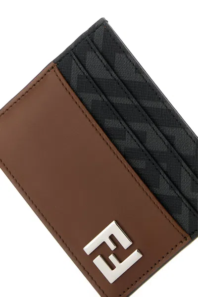 Fendi Portacarte Multicolor In Pelle E Tela Uomo In Brown